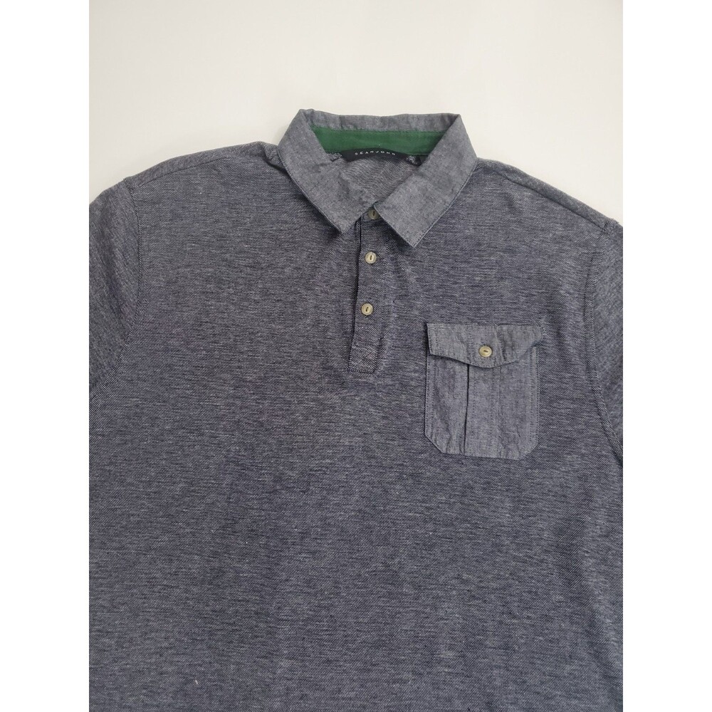 Sean John Men's Short Sleeve Casual 1/4 Button Pocket, Grey, XXL